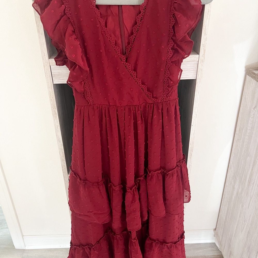 Elegant Burgundy Ruffled Dress